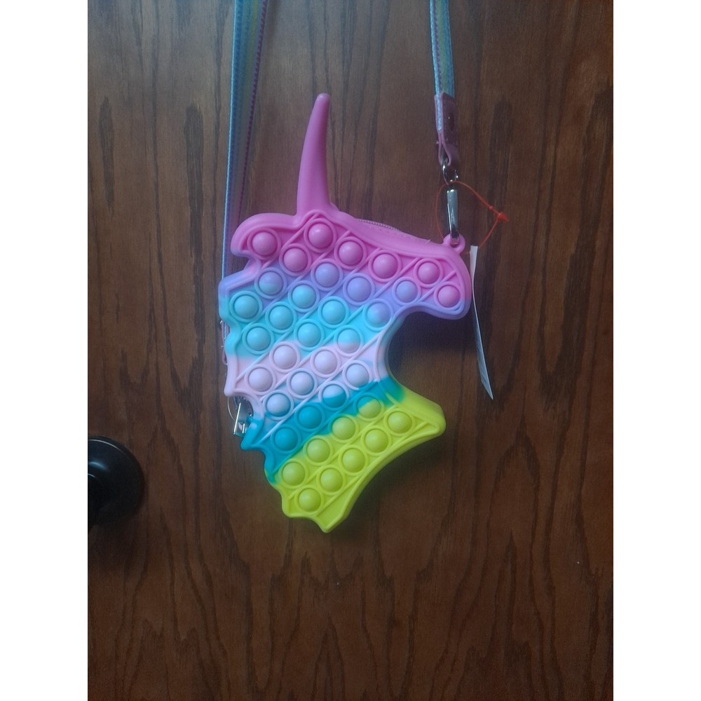 NWT Multicolor Unicorn Pop It Silicone Crossbody Sensory Fidget Toy Purse